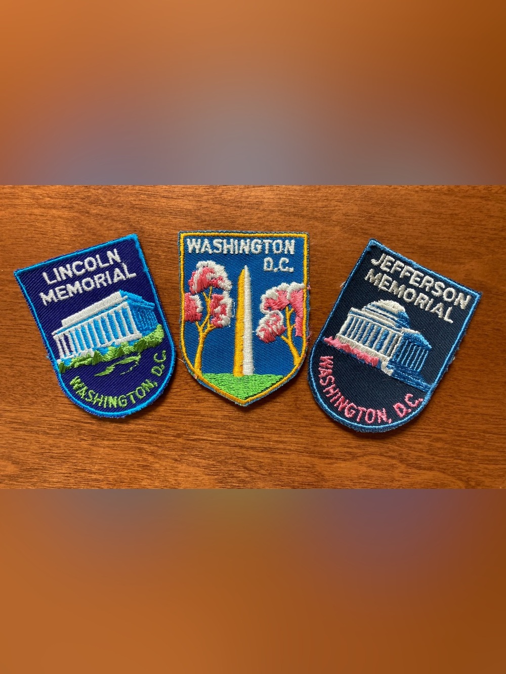 1980’s D.C. Embroidered Patch Set of 3 Lincoln Jefferson Washington Mounment